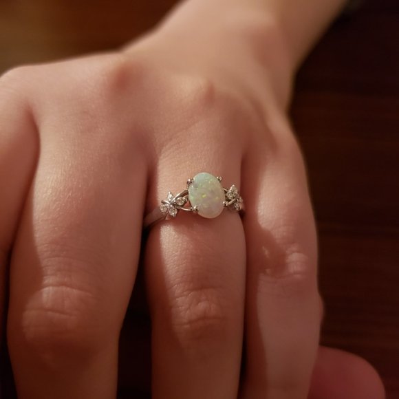 Classic Solitaire Oval Opal Promise Ring In Gold - Picture 15 of 16